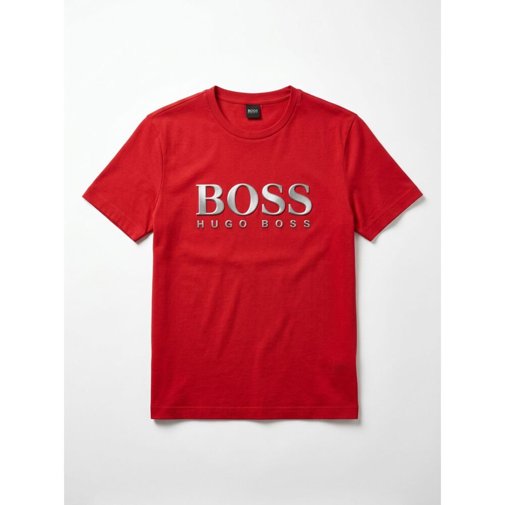 Authentic BOSS Hugo Boss Red T-Shirt Large - Raised Logo